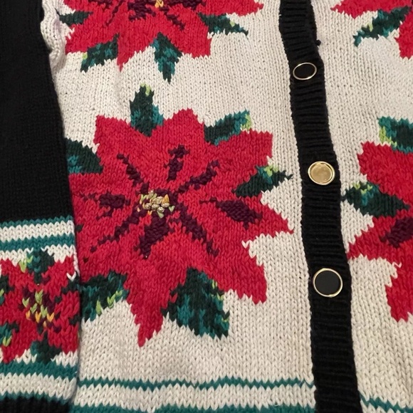Ugly Christmas Sweater Poinsettias Cardigan Vintage High Gate Ltd Size M - Picture 5 of 6